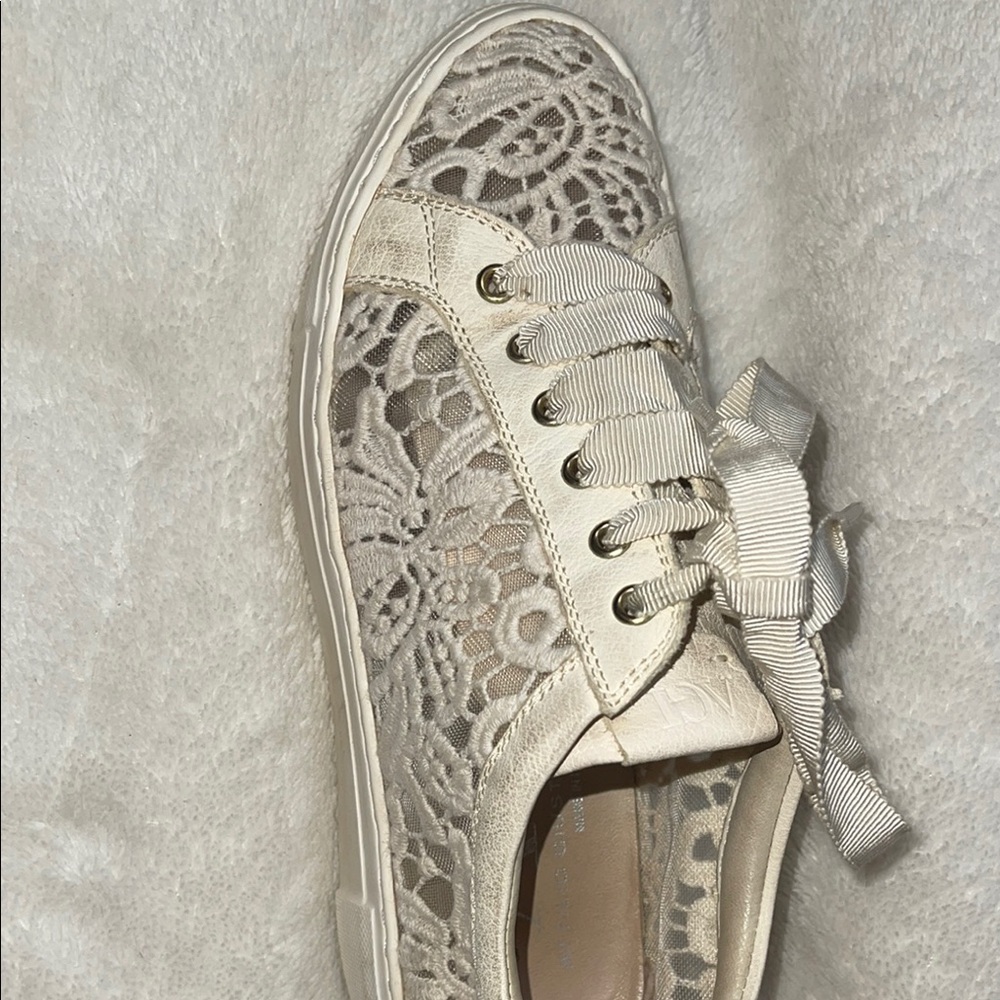 AGL Cream Lace Sneakers with Intricate Design